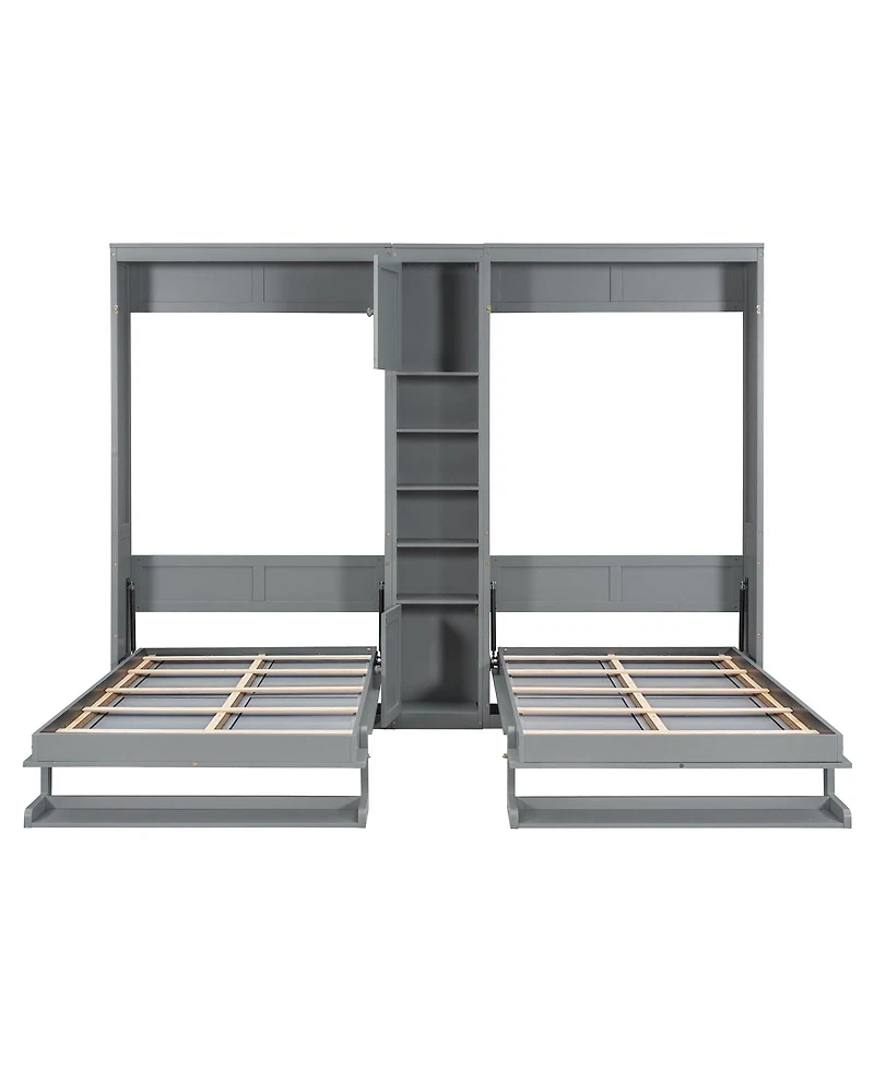 Streamdale Furniture Dual Twin Wall Murphy Beds w/ Cabinets & Shelves