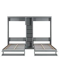 Streamdale Furniture Dual Twin Wall Murphy Beds w/ Cabinets & Shelves