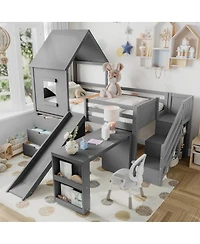 Streamdale Furniture Twin Loft Bed with Storage, Desk, Slide & Stairs