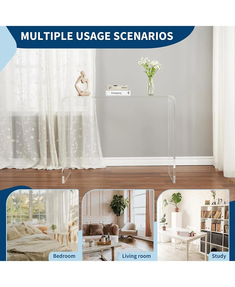 gaomon Acrylic Narrow Console Table for Entryway Acrylic Desk, Square Legs, Skinny Entry Table for Sofa, Foyer, Hallway, Living Room