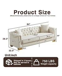 Streamdale Furniture Classic Modern Sofa, 84-inch Chesterfield with Rolled Arms and Tasseled Clouds in Velvet