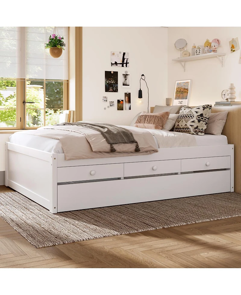 Streamdale Furniture Full Platform Bed with Trundle, 2 Drawers, Power Strip