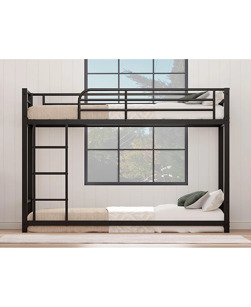 Streamdale Furniture Twin Over Twin Metal Bunk Bed with Guard Rails & Ladder