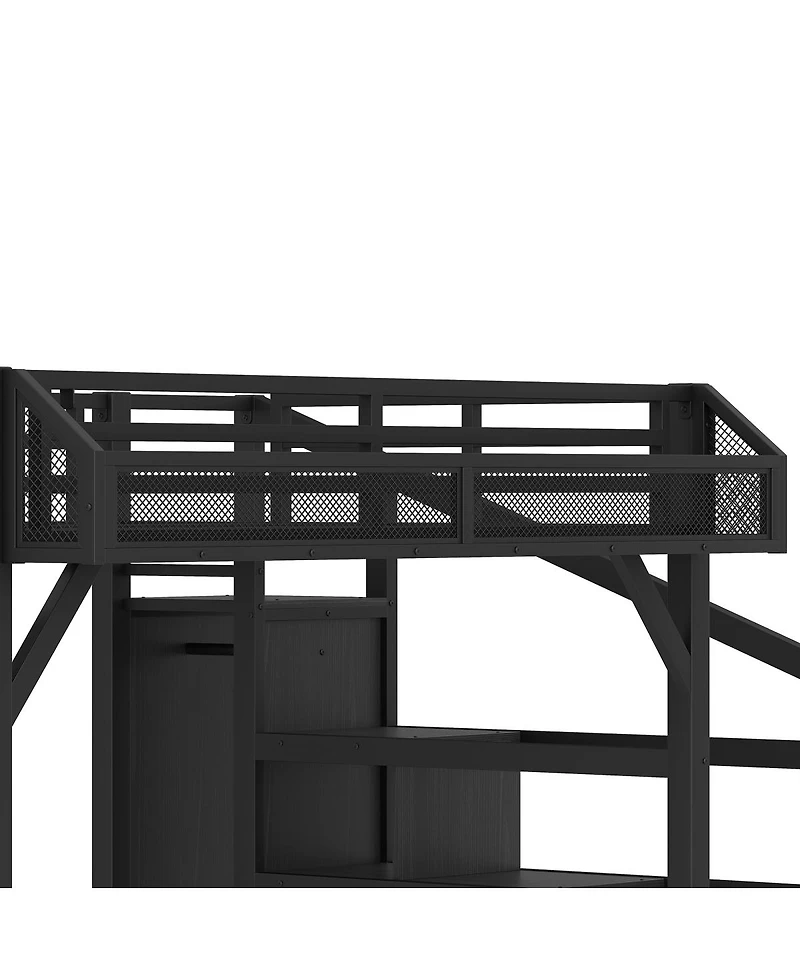 Streamdale Furniture Full Loft Bed with Storage Stairs, Shelves, Wardrobe, Usb, Led Lights