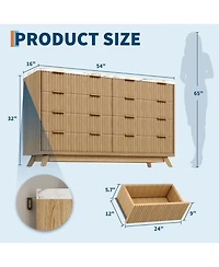 gaomon Fluted 8 Drawers Dresser for Bedroom, 54" Wide Modern Chest of Drawers, Curved Profile Design, Wood Storage Cabinet Organizer