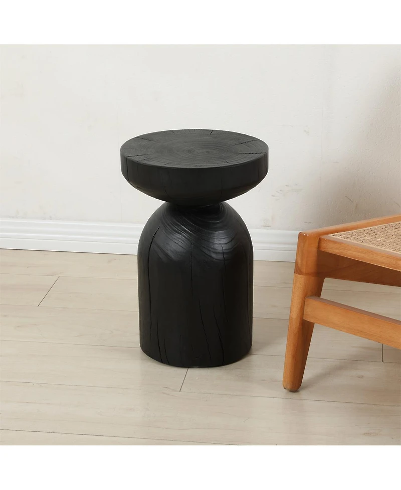 Streamdale Furniture Solid Mango Wood Black Round Side End Table - 12.417.7 inch