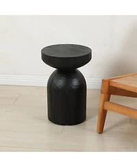 Streamdale Furniture Solid Mango Wood Black Round Side End Table - 12.417.7 inch