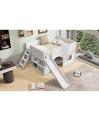 Streamdale Furniture Streamdale Wooden Low Loft Bed with Storage, Slide, Door & Window