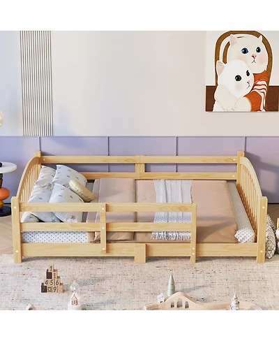 Streamdale Furniture Montessori Floor Bed with Slats & Guardrails, Solid Wood, Easy Assemble