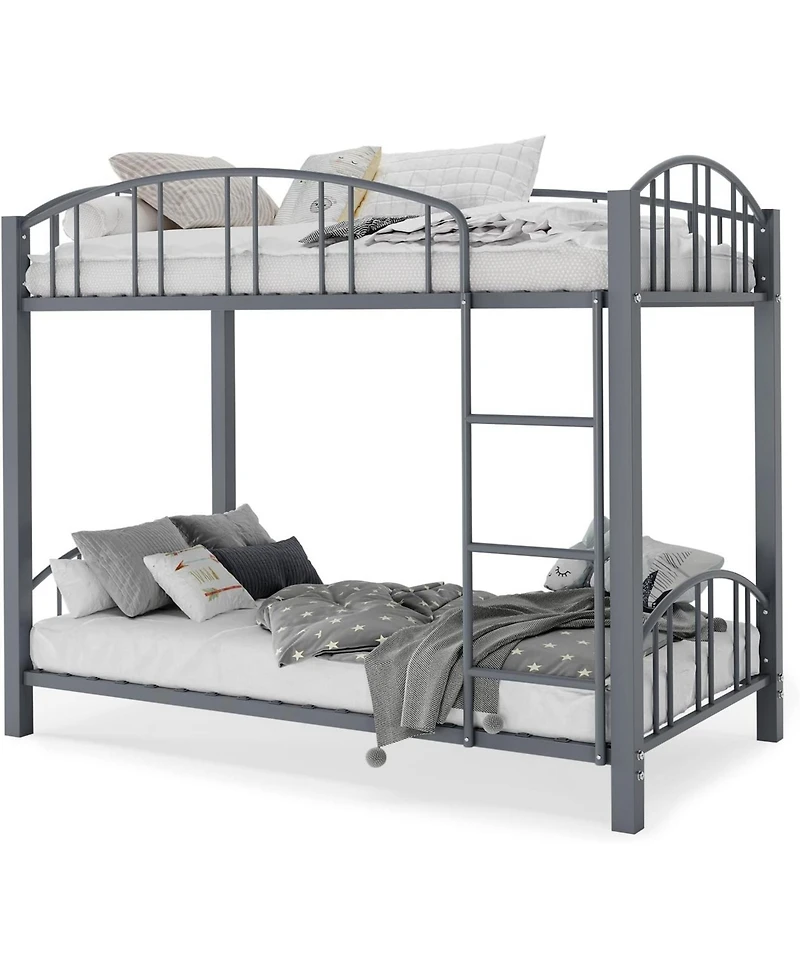 gaomon Metal Bunk Bed Twin Over Twin, Heavy Duty Bunkbeds Frame with Arched Guardrail and Safety Ladder, Sturdy Steel for Kids Boys Girls