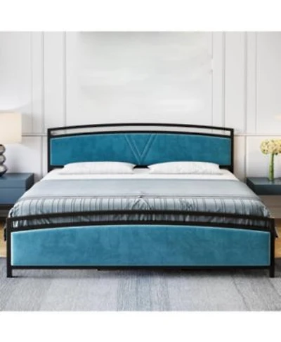 Gaomon Size Bed Frame Velvet Upholstered Bed Frame Modern Platform Bed With Arc Design Headboard Footboard Metal Slats Support