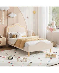 gaomon Upholstered Led Bed Frame with Adjustable Headboard and Footboard, Velvet Princess Platform Bedframe for Kids/Girls, Wooden Slats Support