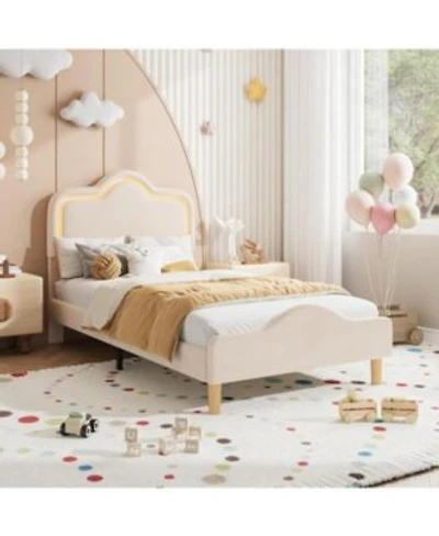 Gaomon Upholstered Led Bed Frame With Adjustable Headboard Footboard Velvet Princess Platform Bedframe For Kids Girls Wooden Slats Support