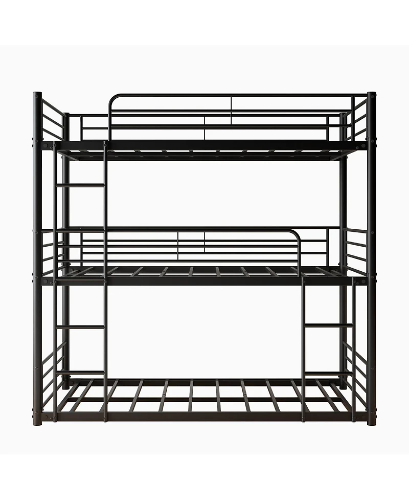 Streamdale Furniture Sturdy Metal Triple Bunk Bed with Guardrails & Ladders