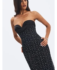 Miss Circle Women's Preslie Satin & Crystal Mesh Sheath Maxi Dress