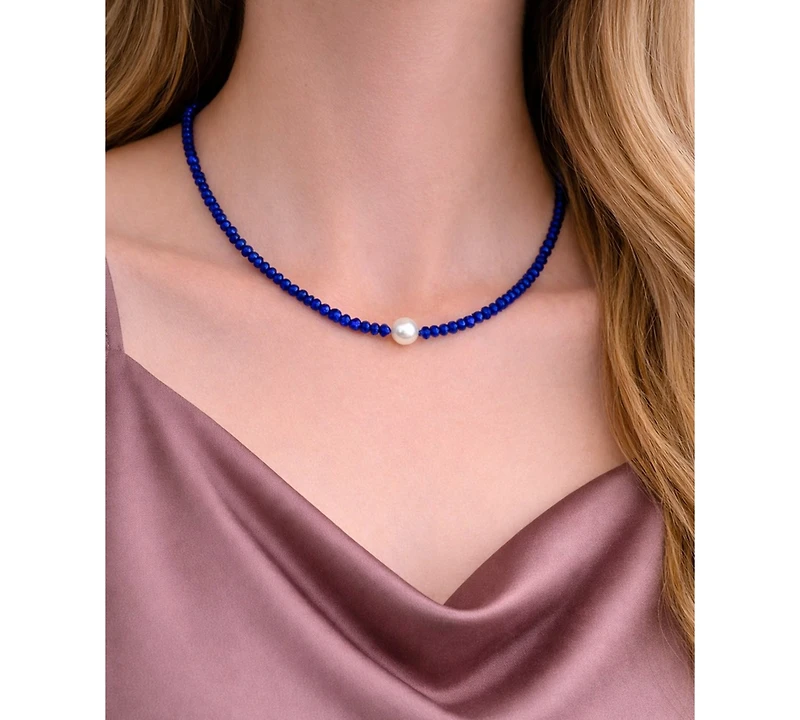 Macy's Amethyst (5mm) and Freshwater Pearl (9.5-10.5mm) Necklace in Sterling Silver