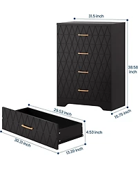 gaomon Wood Dressers for Bedroom with 4 Drawers, Modern Tall Dressers, Wide Chest of Drawers Gold Handles, Wooden Dresser Nightstand