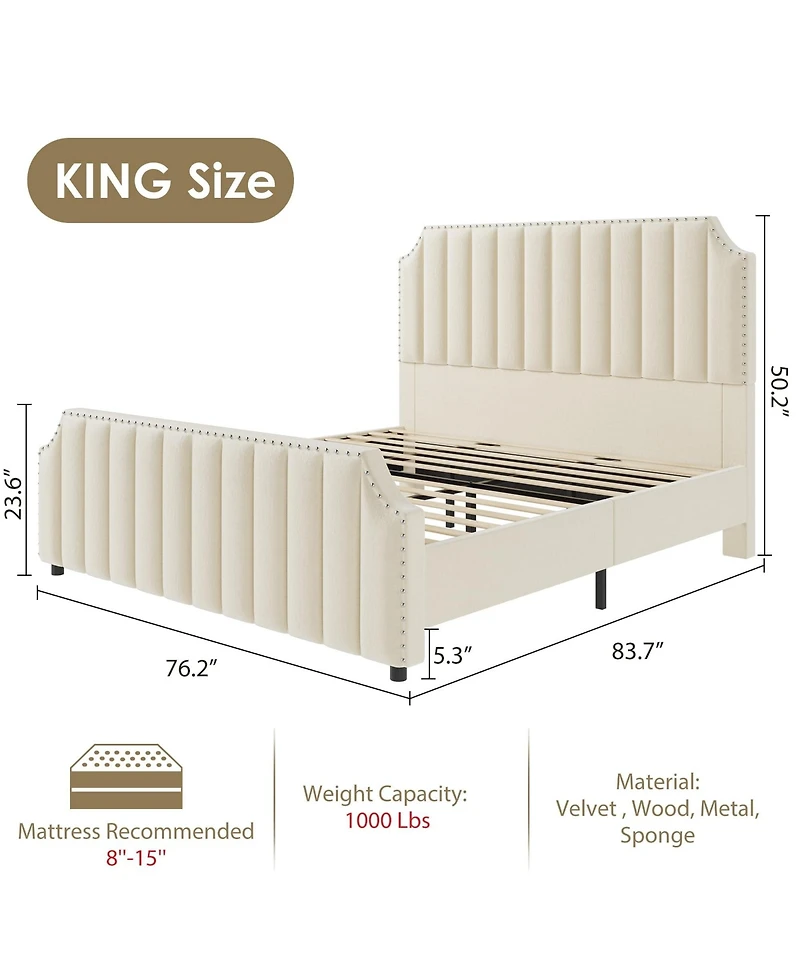 gaomon Channel Upholstered HeadboardUpholstered Tufted Adjustable Bed Headboard with Nailhead Decor