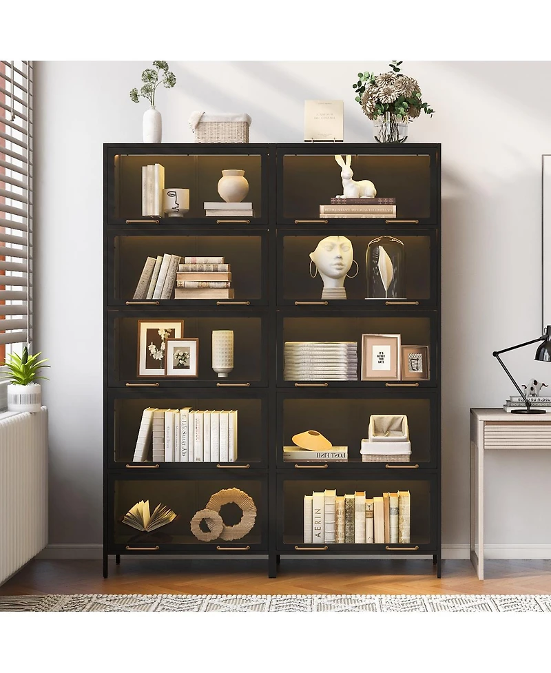 Streamdale Furniture Streamdale 76.75" Tall Iron Display Cabinet with Glass Doors & Led Lights