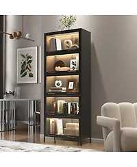 Streamdale Furniture Streamdale 76.75" Tall Iron Display Cabinet with Glass Doors & Led Lights