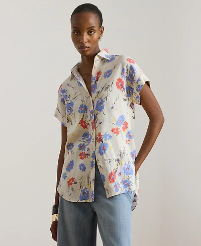 Lauren Ralph Women's Relaxed Fit Floral Collared Shirt