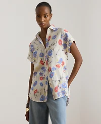 Lauren Ralph Women's Relaxed Fit Floral Collared Shirt