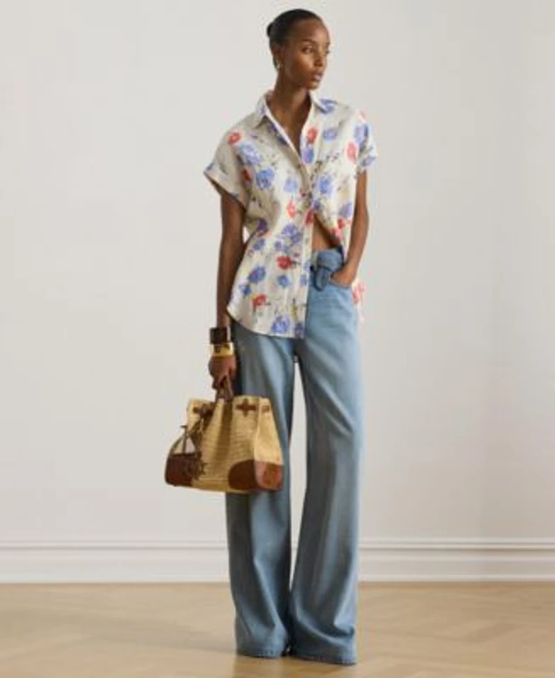 Lauren Ralph Lauren Womens Relaxed Fit Floral Collared Shirt