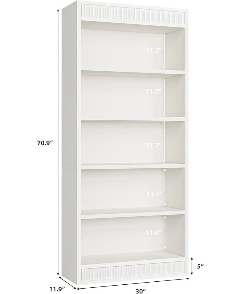 gaomon Tall Farmhouse Bookcase – 5-Tier Bookshelf with Fluted Design and Display Rack, Rustic Wood Freestanding Book Shelf for Office, Library