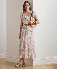Lauren Ralph Women's Floral Print V-Neck Tiered Maxi Dress