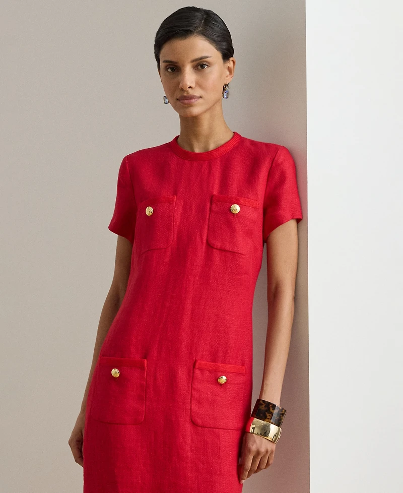 Lauren Ralph Women's Round Neck Short-Sleeve Shift Dress