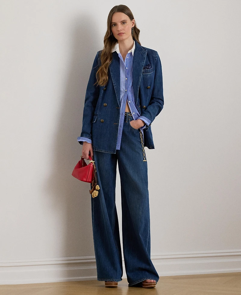 Lauren Ralph Women's Classic Fit Striped Collared Broadcloth Shirt