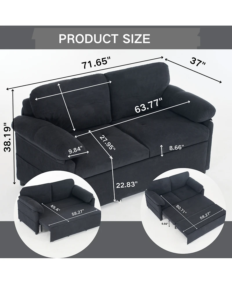 Streamdale Furniture Convertible Pull Out Sofa Bed Queen Size, 3-in-1 Sleeper Couch with Storage