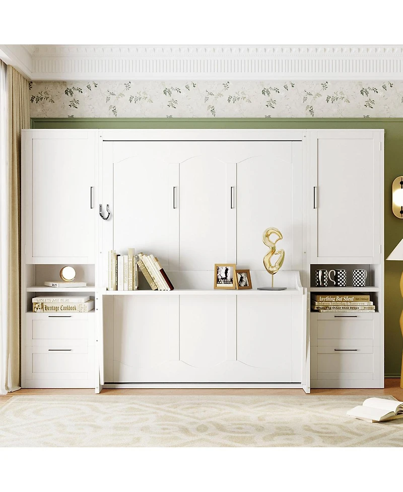 Streamdale Furniture Queen Size Murphy Bed with Closet, Drawers & Shelves