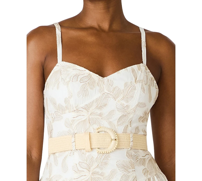 Steve Madden Juniors' Raffia Floral Embroidered Belted Mini Dress