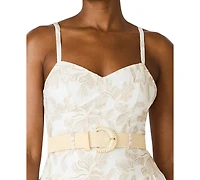 Steve Madden Juniors' Raffia Floral Embroidered Belted Mini Dress