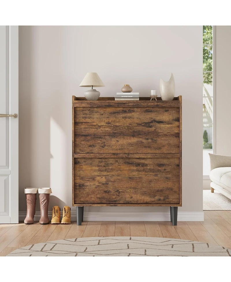 gaomon Wooden Shoe Cabinet with 2 Flip Drawers – Adjustable Shelf Shoe Organizer, Hidden Freestanding Shoe Storage for Entryway, Hallway, Livin