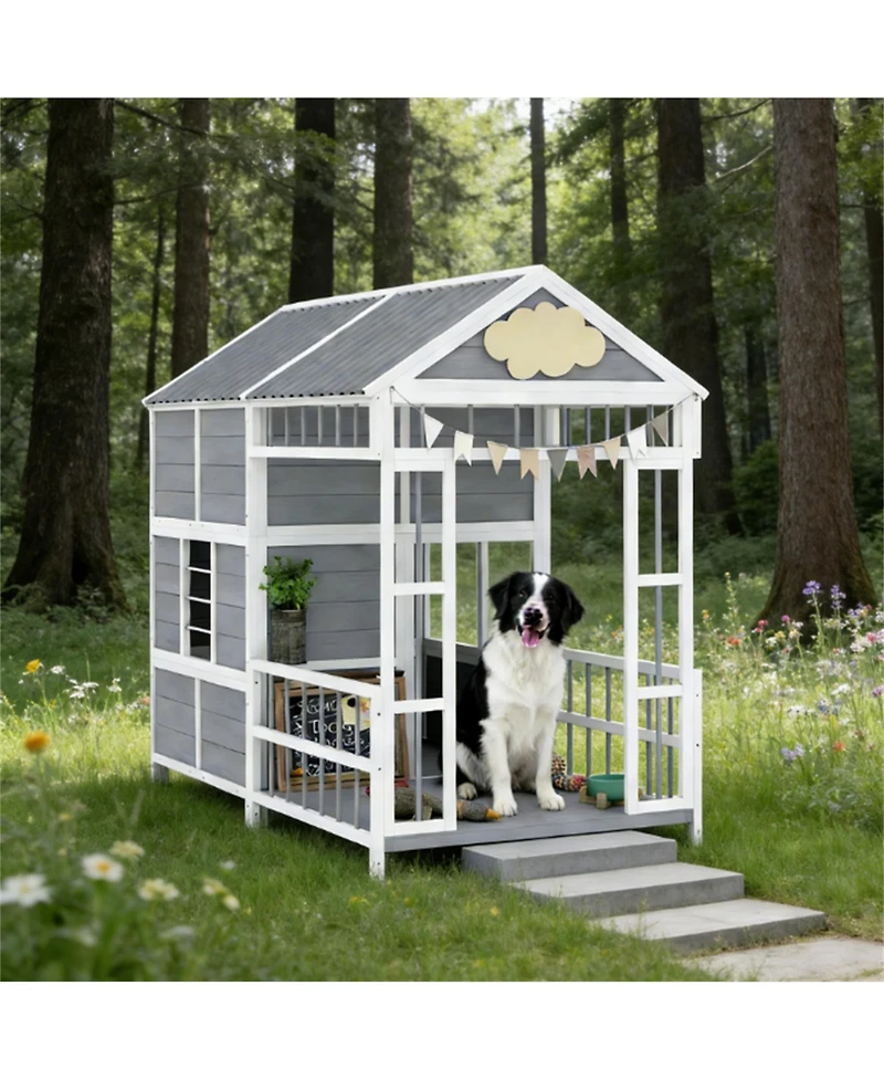 Aostirmotor Spacious Wooden Dog House, Large Outdoor Pet Kennel for Dogs