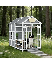 Aostirmotor Spacious Wooden Dog House, Large Outdoor Pet Kennel for Dogs