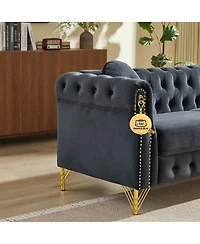 Streamdale Furniture Streamdale Velvet Chesterfield sofa with copper stud detailing & tufted buttons