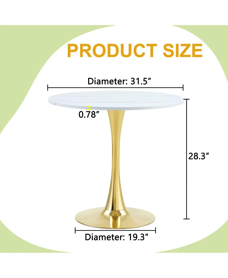 Streamdale Furniture Streamdale Round Dining Table, 31.5" Tulip Bistro Table for Kitchen, Living Room, Cafe
