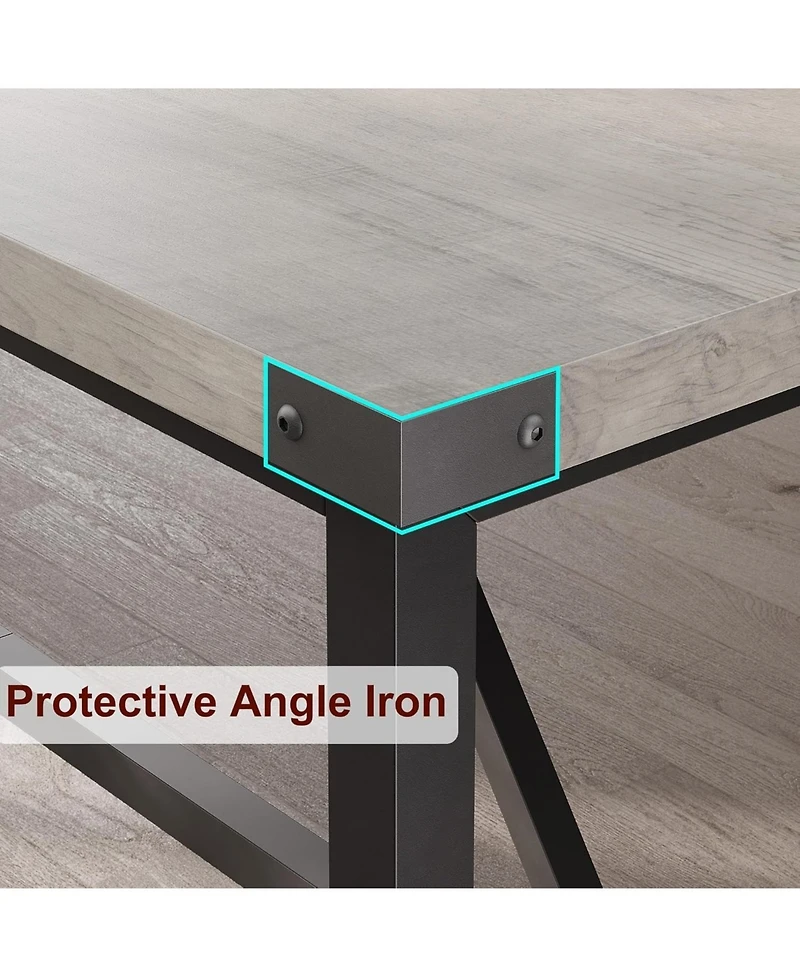 gaomon 70.87 Inch Large Farmhouse Dining Table with Wood Grain Engineered Panels and Sturdy Black Metal Legs Seats 6-8 Dual Use as Home Office Desk