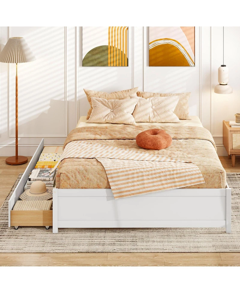 Sugift Queen Size Bed Frame with 2 Rolling Storage Drawers