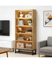 Rainsken Tall Bookcase, 5-Tier Bookshelf with App-Controlled Led Lighting, Closed Back Design and Adjustable Feet for Home Office, Living Room