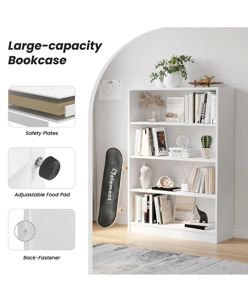 Rainsken 4-Tier Open Storage Shelf, Modern Wood Bookshelf, Wide Bookcase with Adjustable Shelves for Living Room, Home Office and Library