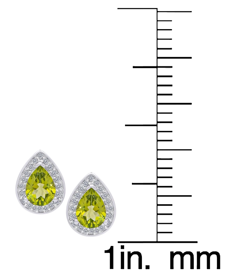 Macy's 2-Pc. Genuine Peridot (1.80 ct. t.w.) and White Topaz (0.36 ct. t.w.) Pear Pendant Necklace and Stud Earrings Set in Sterling Silver