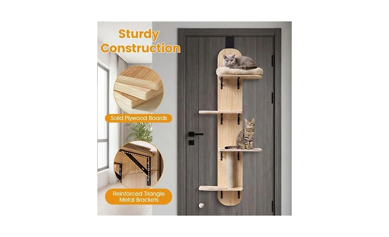 Aostirmotor Height-Adjustable Door Cat Tree, 5-Level No-Drill Climber for Apartments