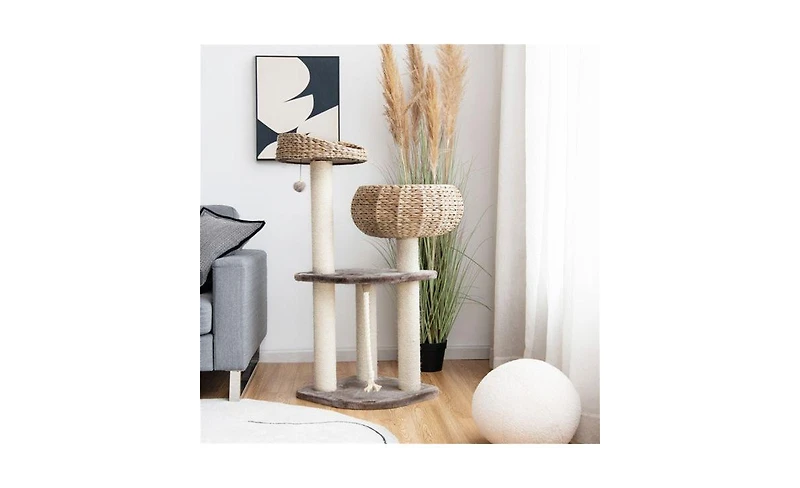 Aostirmotor 41" Hand-Woven Cat Tree with 3 Sisal Posts, Multi-Level Activity Center