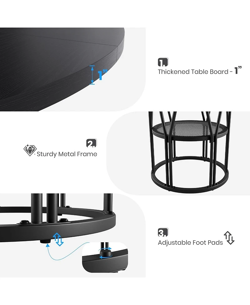 gaomon 47" Round Dining Table with Storage, Sturdy Metal Frame Circle Dinner for Small Space, Apartment, Living Room