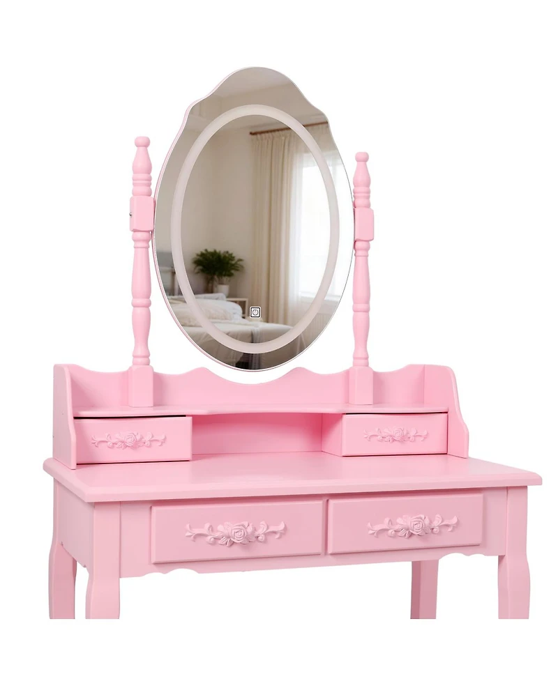 Streamdale Furniture Princess Vanity Desk Set with Mirror & Stool, 4 Drawers, Ample Storage