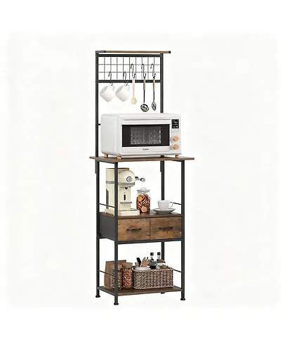Yigii Space-Saving Slim Coffee Bar with 4 Shelves, 2 Drawers, 5 Hooks